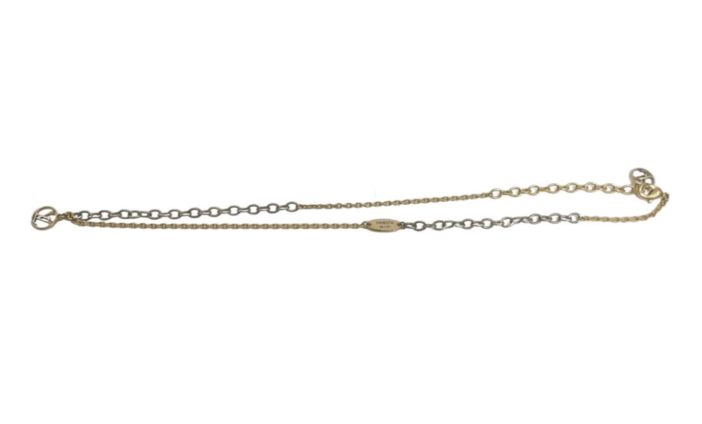 $585 2017 Louis Vuitton Bi-Metal Logomania Necklace Gold Silver OB1107