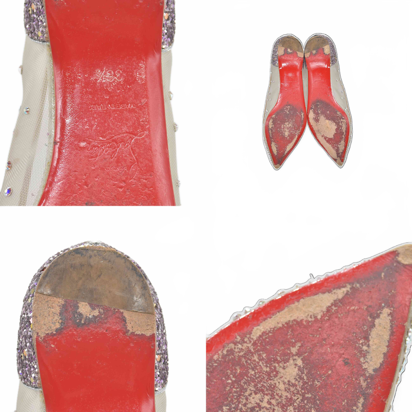 $995 Christian Louboutin Crystal Strass Follies Flats 36.5 Silver