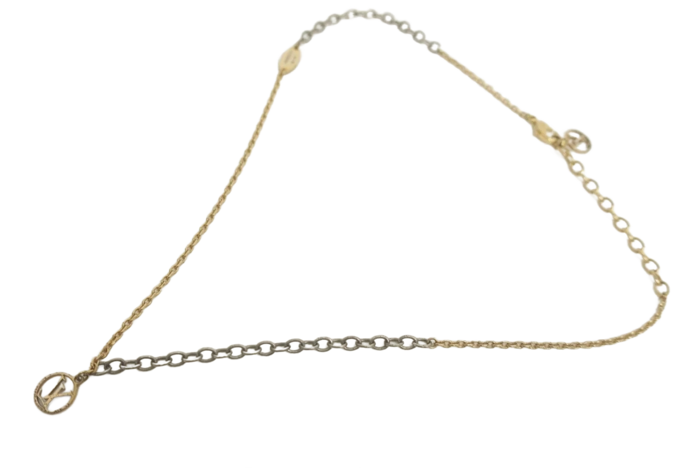 $585 2017 Louis Vuitton Bi-Metal Logomania Necklace Gold Silver OB1107