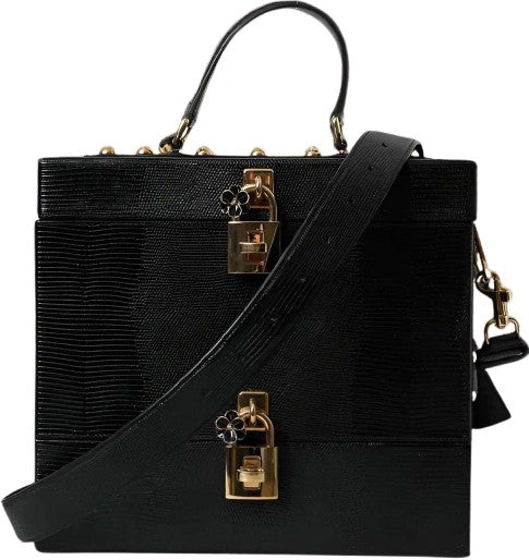Dolce & Gabbana Black Lizard Embossed Double Box Bag