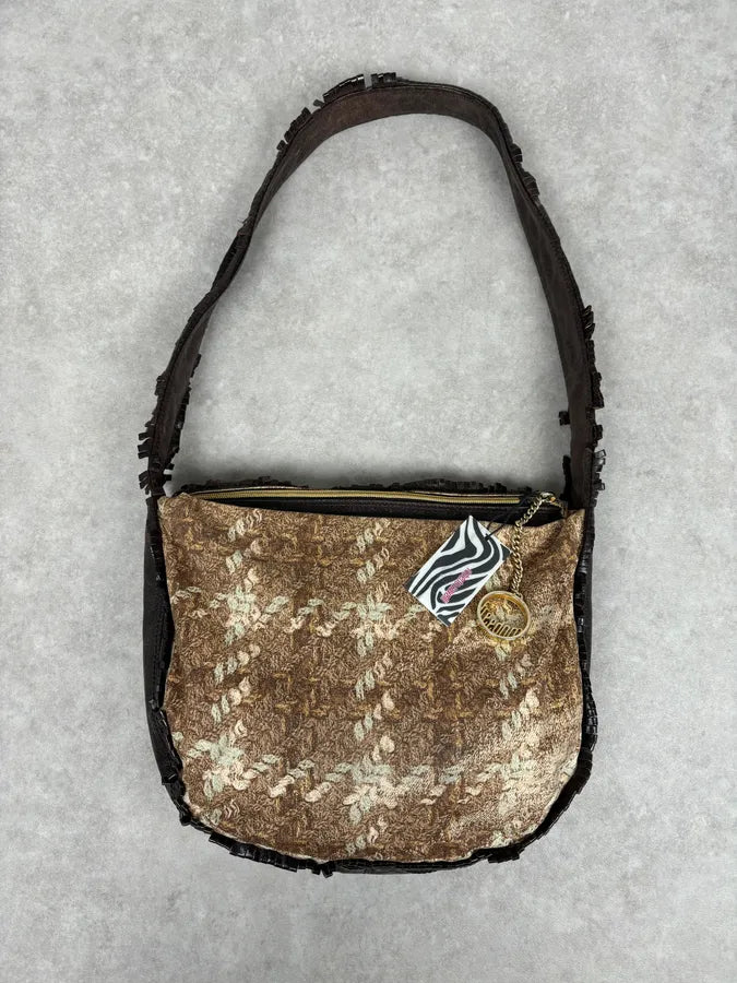 Roberto Cavalli Brown Crushed Velvet Hobo Shoulder Bag