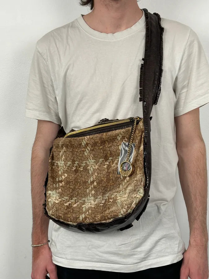Roberto Cavalli Brown Crushed Velvet Hobo Shoulder Bag