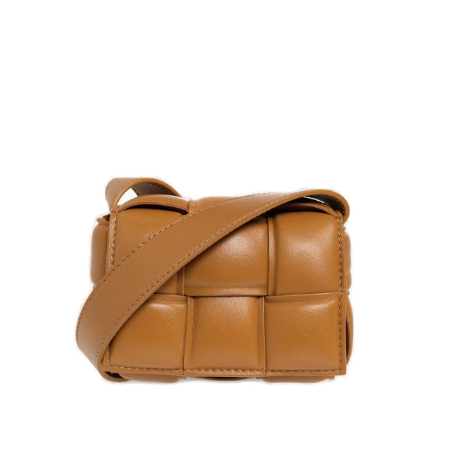 Bottega Veneta Beige Woven Logo Detailed Padded Crossbody Bag