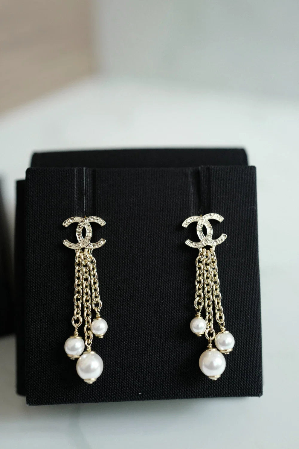 Chanel 25B Drop CC Logo Tassel with Pearls Earrings BNIB