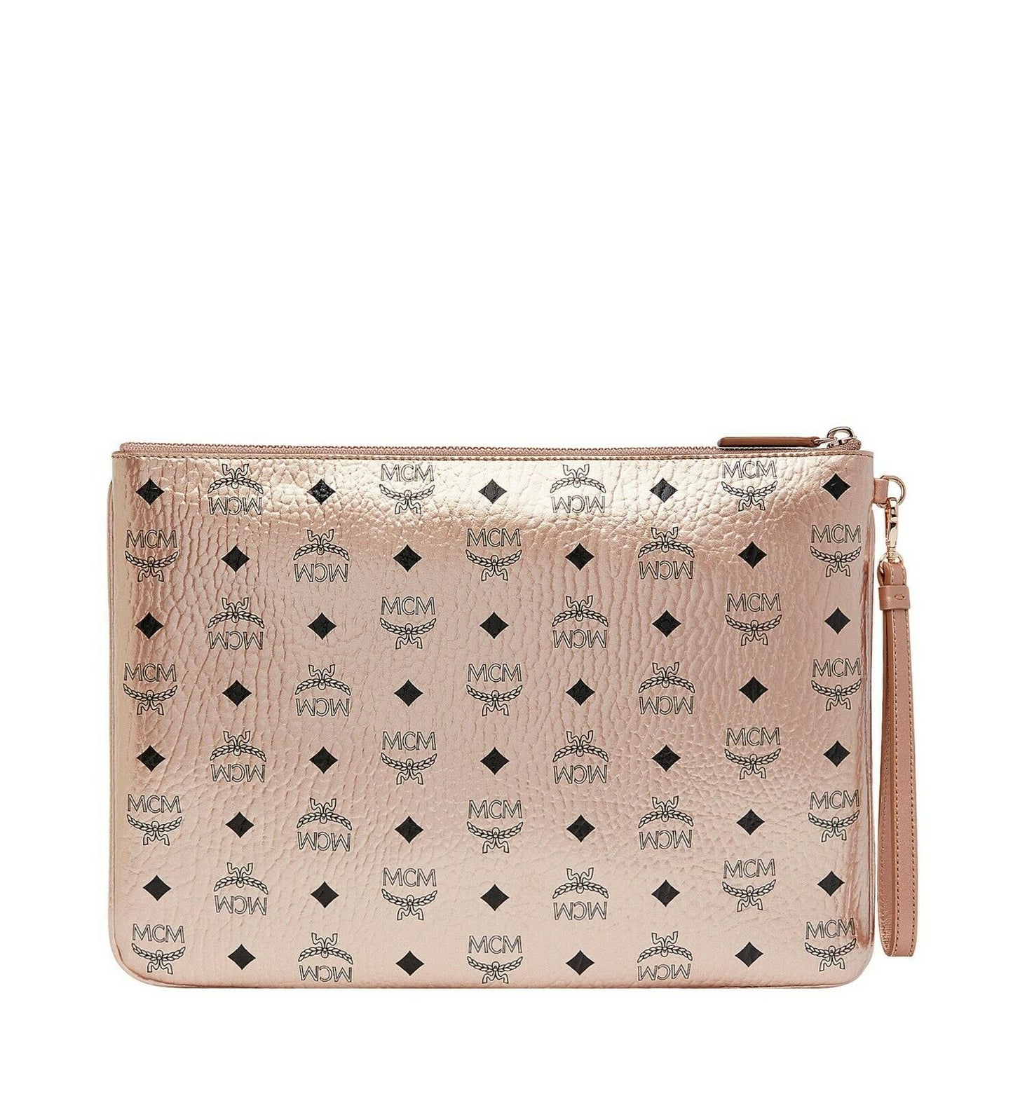 MCM Visetos Champagne Gold Large Wristlet Zip Pouch