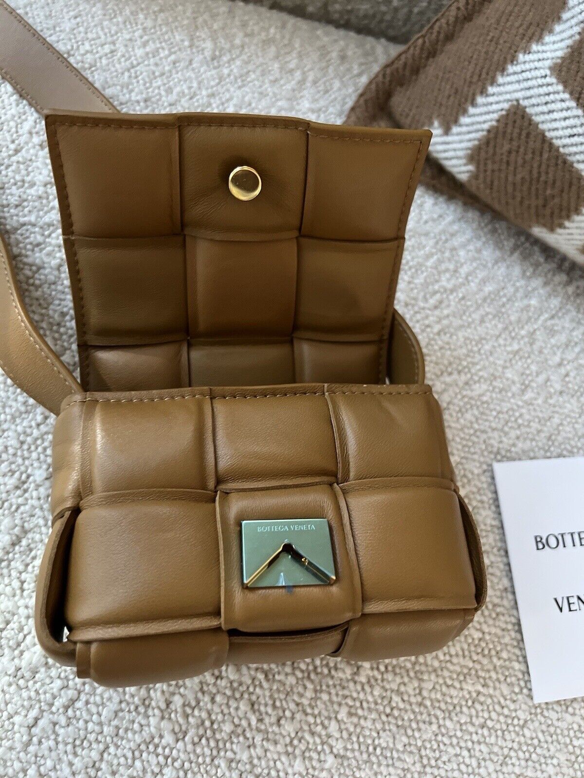 Bottega Veneta Beige Woven Logo Detailed Padded Crossbody Bag