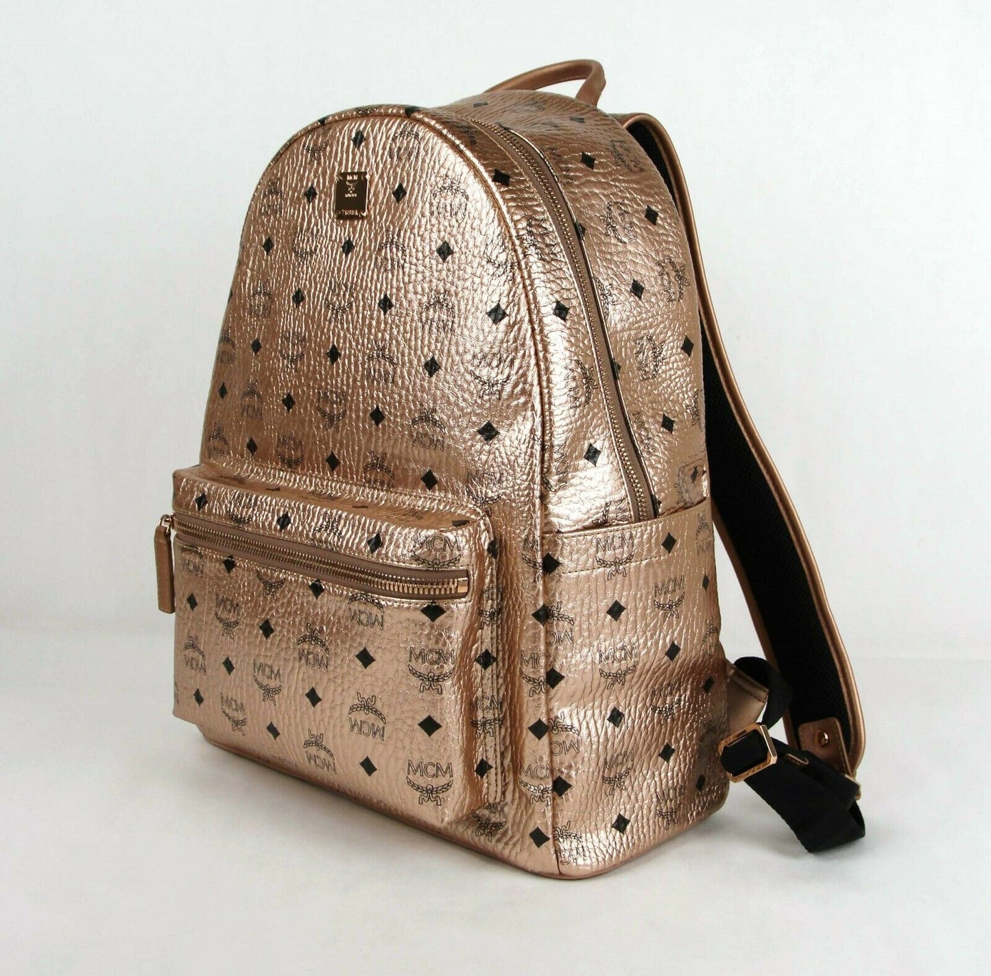 MCM Champagne Gold Coated Canvas Medium Backpack