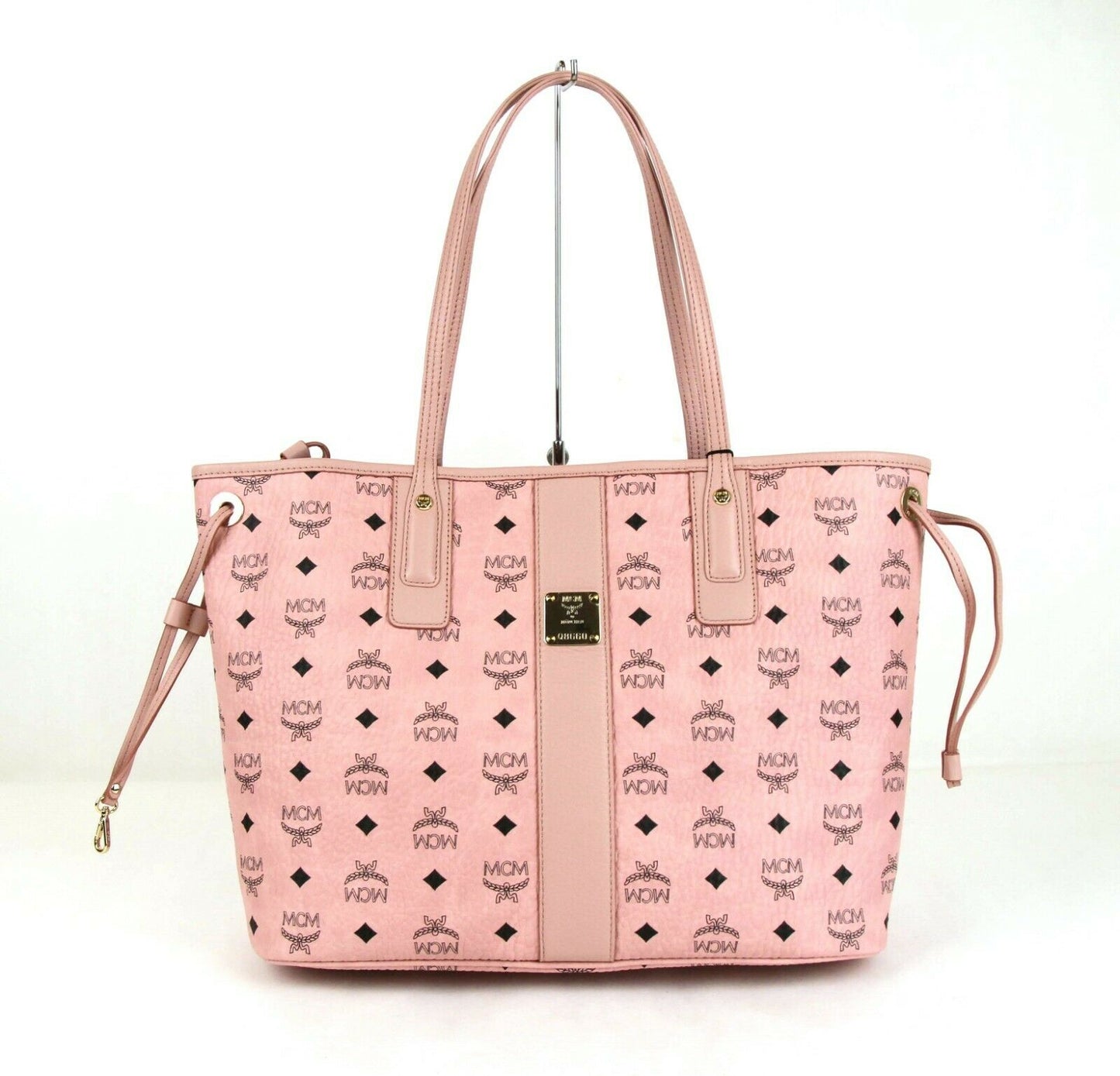 MCM Medium Liz Soft Pink Reversible Diamond Visetos Tote with Pouch
