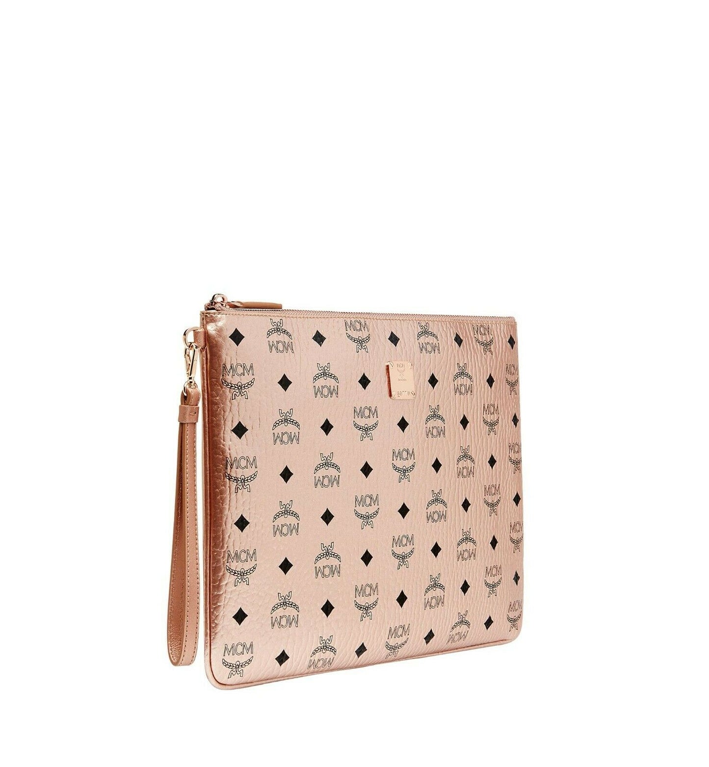 MCM Visetos Champagne Gold Large Wristlet Zip Pouch