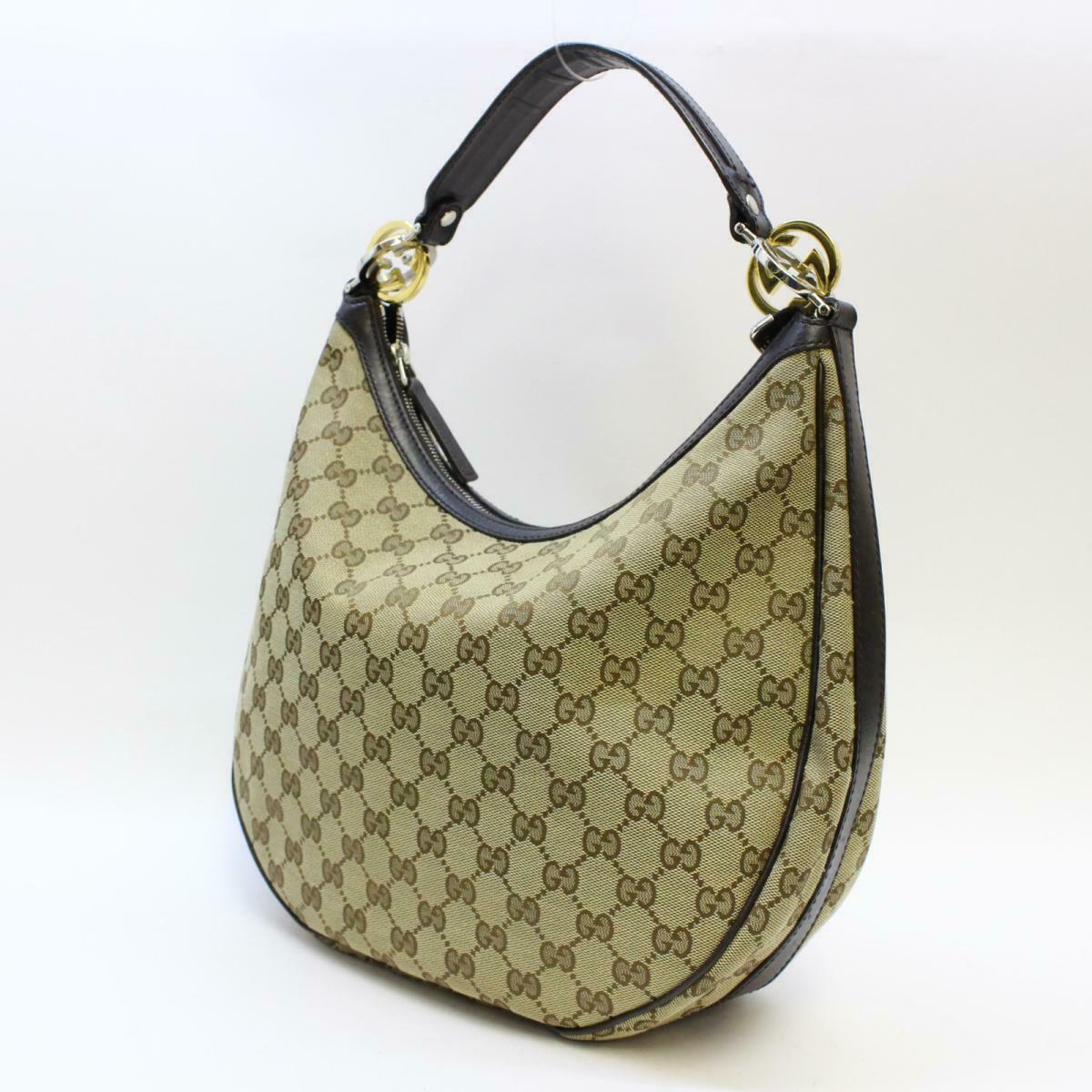 GUCCI One shoulder bag 232962 Leather GG canvas Beige Brown Dark brown