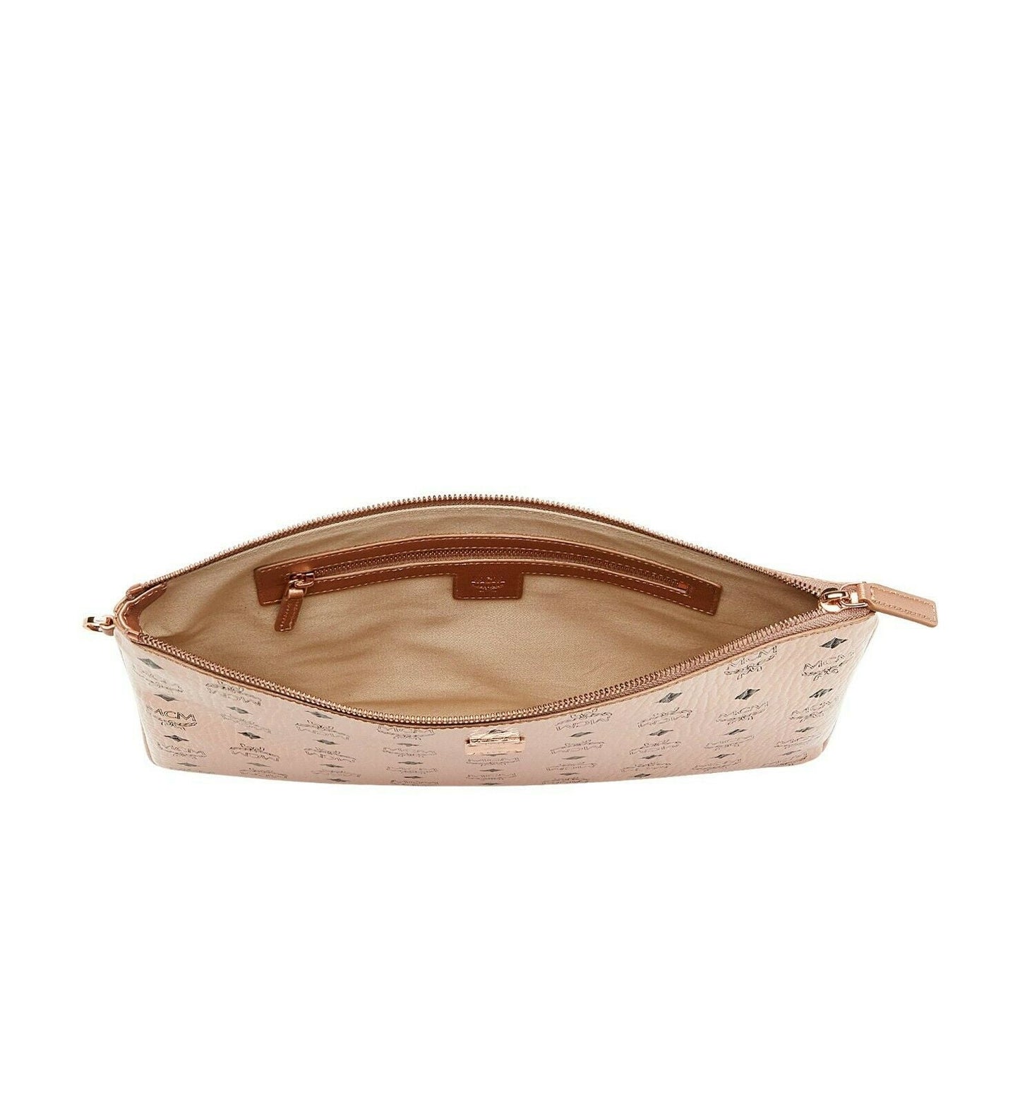 MCM Visetos Champagne Gold Large Wristlet Zip Pouch