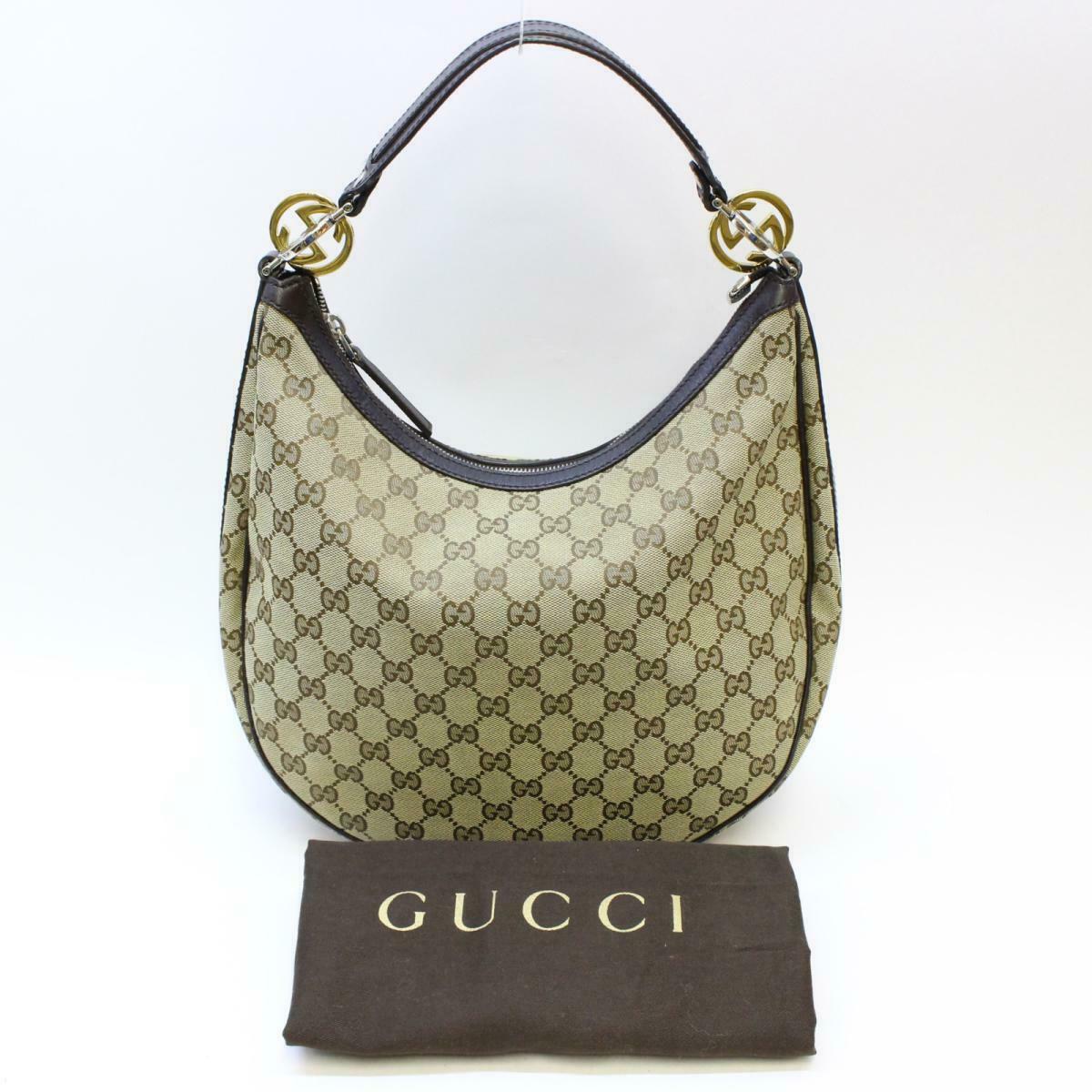 GUCCI One shoulder bag 232962 Leather GG canvas Beige Brown Dark brown
