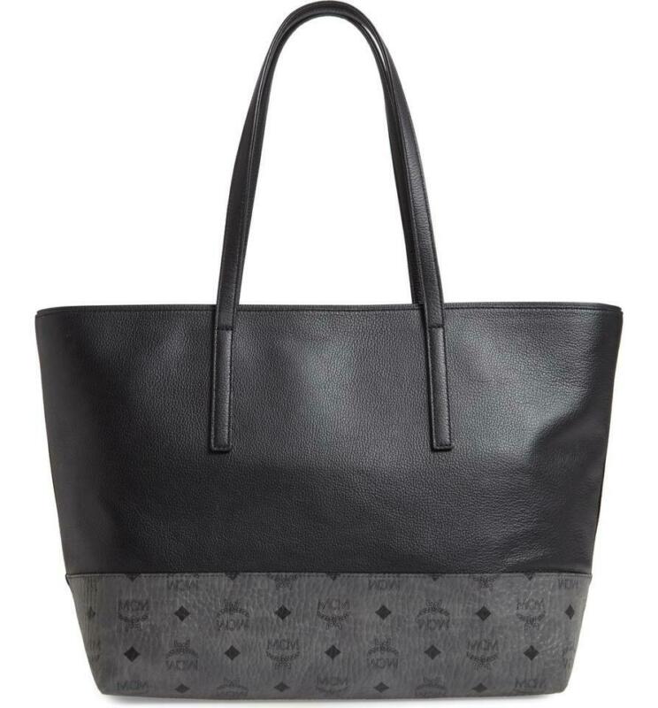 MCM Wilder Visetos Shopper Black Leather Tote