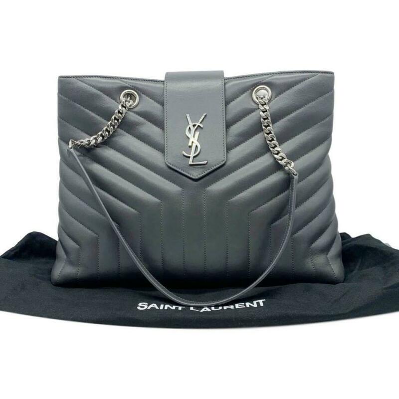 Saint Laurent Monogram Loulou Large Matelassé Shopper Grey Leather Tote