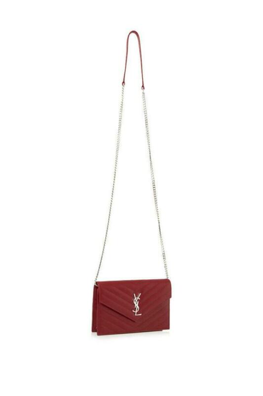 Saint Laurent Chain Wallet Monogram Small Red Leather Cross Body Bag