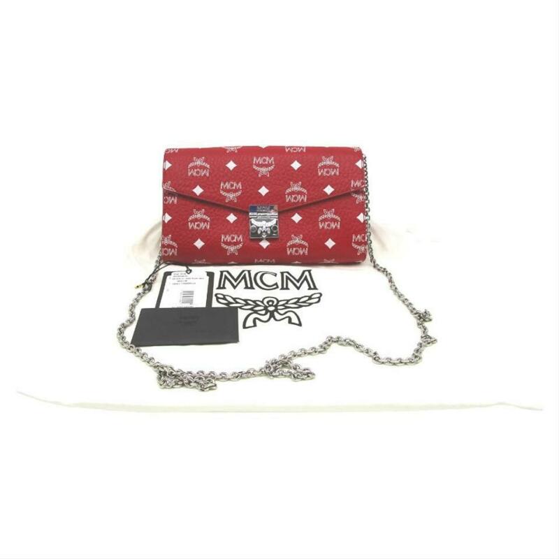 MCM Millie Visetos Wallet On A Chain Red Coated Canvas Cross Body Bag