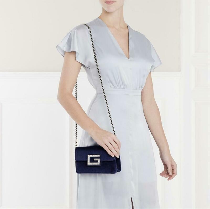 Gucci Shoulder Broadway Small with Square G Blue Velvet Cross Body Bag