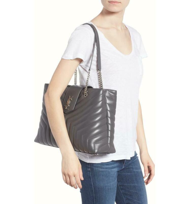 Saint Laurent Monogram Loulou Large Matelassé Shopper Grey Leather Tote