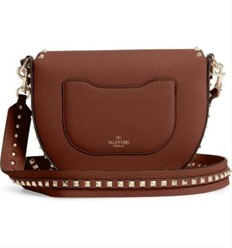 Valentino Crossbody Rockstud Saddle Brown Leather Shoulder Bag