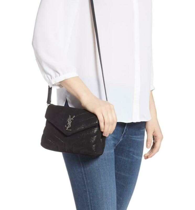 Saint Laurent Monogram Loulou Mini Glitter Black Suede Leather Cross Body Bag