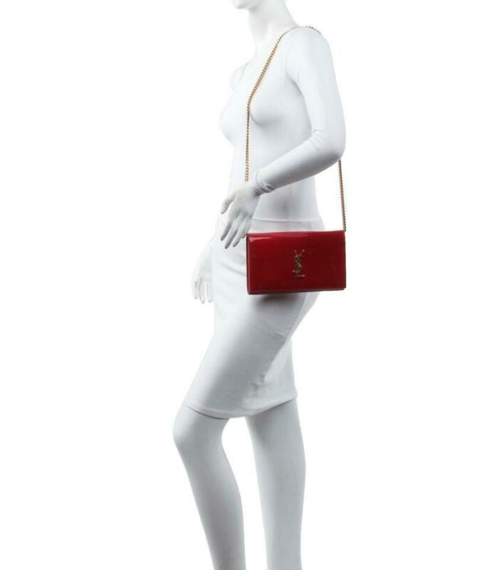 Saint Laurent Monogram Kate Chain Wallet Medium Envelope Red Patent Leather