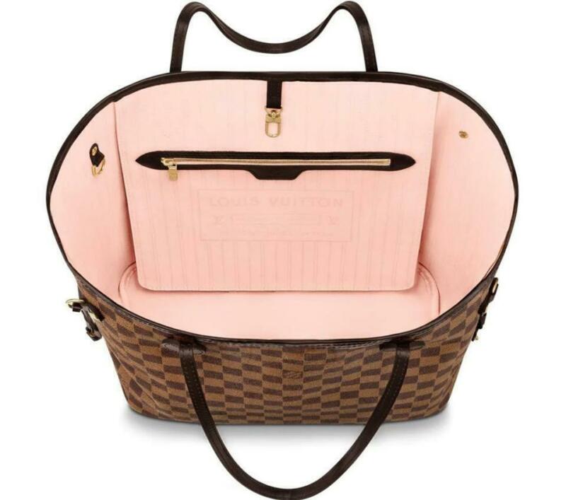 Louis Vuitton Neverfull 2019 Mm Damier Ebene Rose Ballerine Brown Coated Canvas