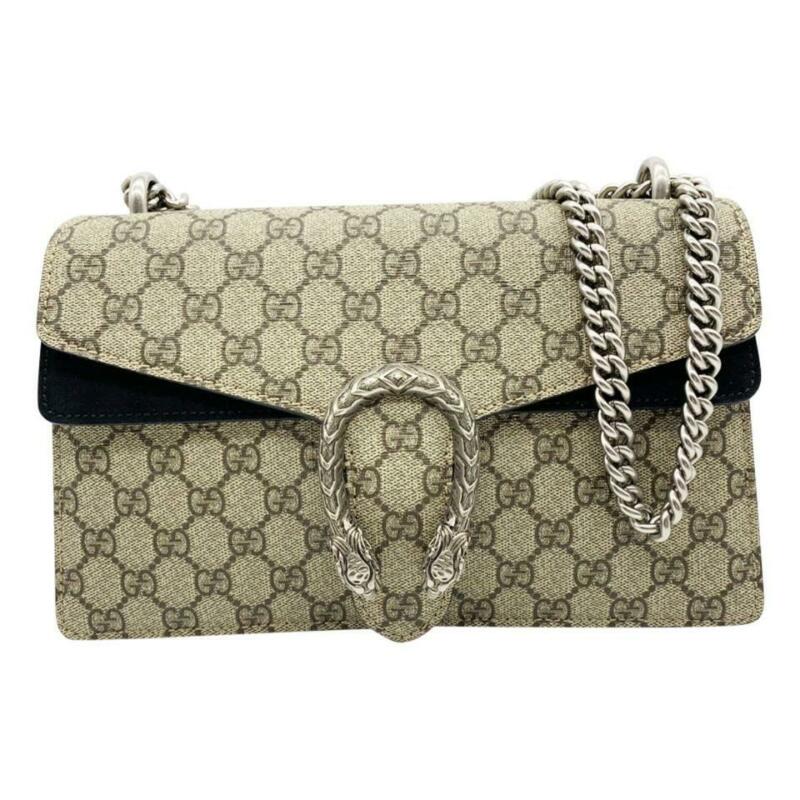 Gucci Dionysus New Small Beige Black Canvas Shoulder Bag