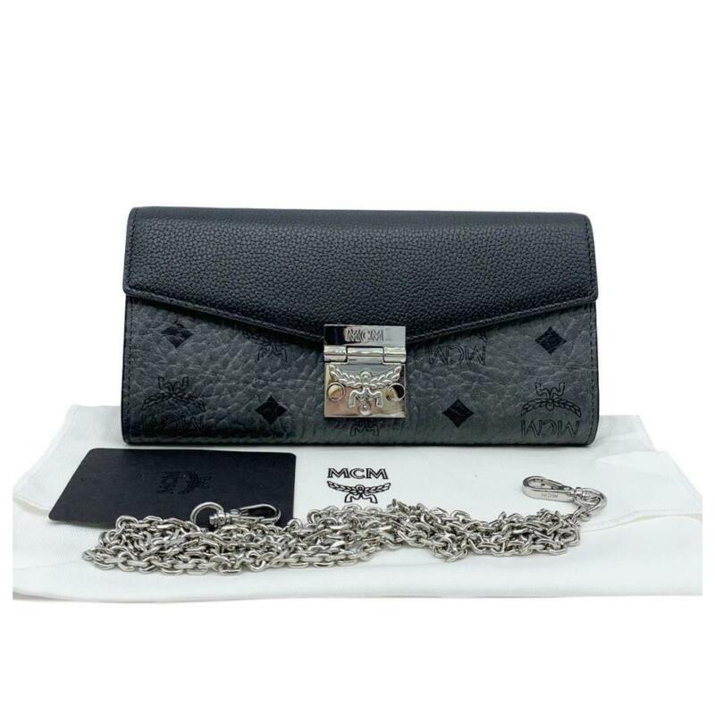 MCM Patricia Visetos Wallet On A Chain Black Leather Cross Body Bag