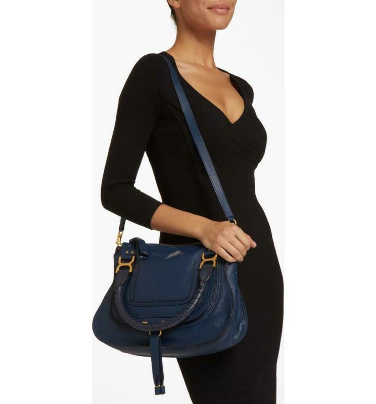 Chloé Marcie Medium Satchel Blue Leather Shoulder Bag