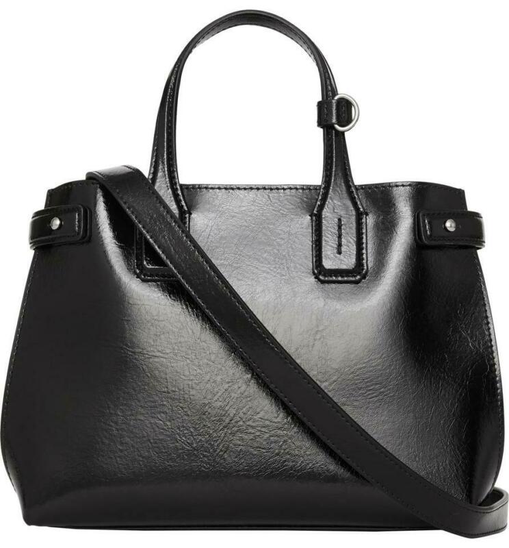 Burberry Small Banner Tote Black Patent Leather Shoulder Bag