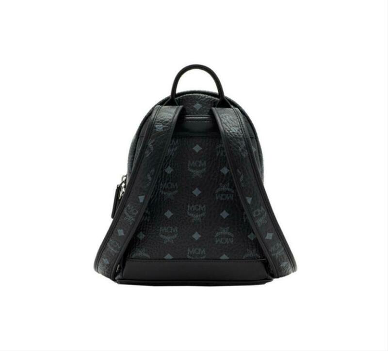 MCM Mini Black Coated Canvas Backpack