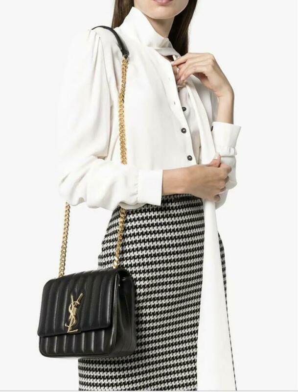 Saint Laurent Vicky Medium Quilted Black Lambskin Leather Shoulder Bag