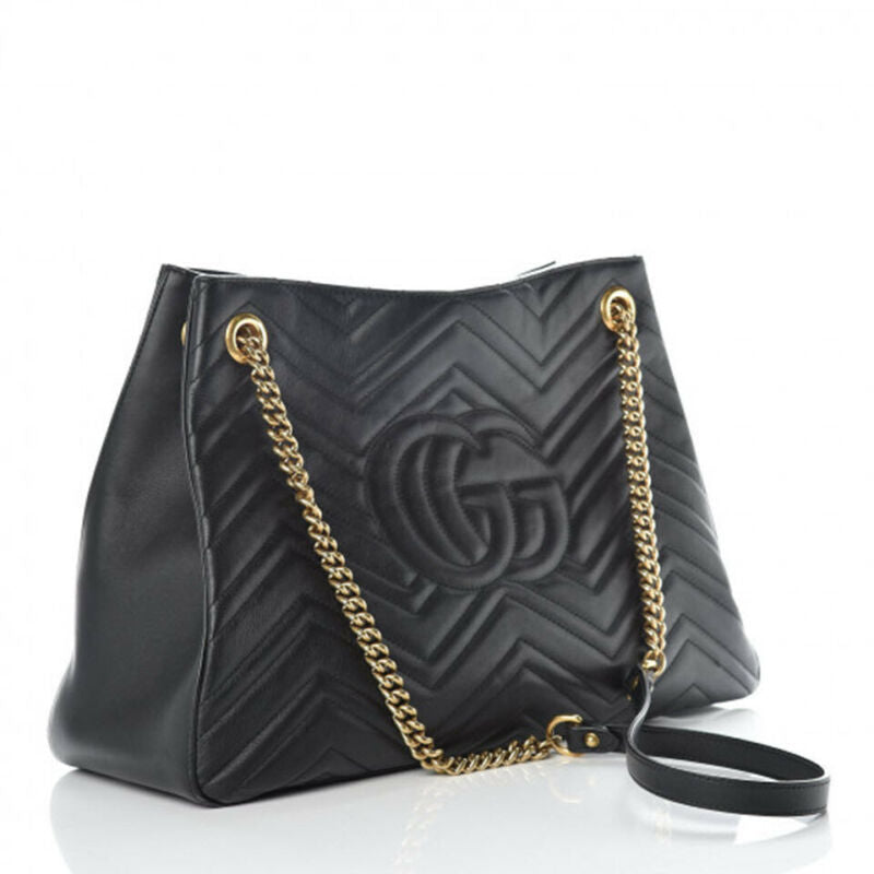 Gucci Marmont Gg Matelasse Black Calfskin Leather Shoulder Bag