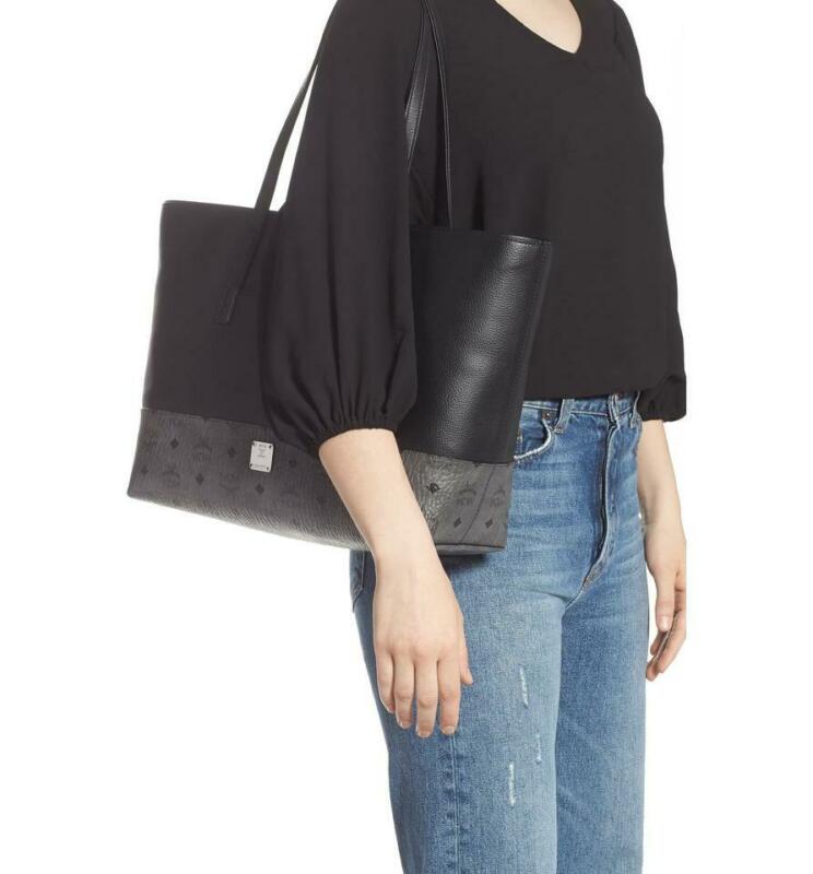 MCM Wilder Visetos Shopper Black Leather Tote