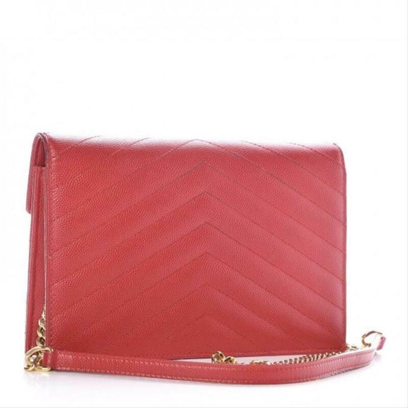 Saint Laurent Chain Wallet Small Monogram Matelasse Red Leather Cross Body Bag