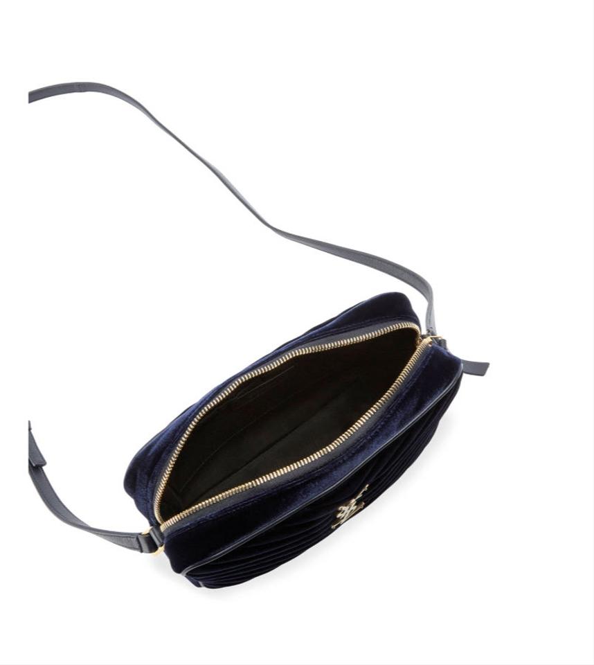 Saint Laurent Camera Lou Medium Ysl Monogram Quilted Blue Velvet Cross Body Bag