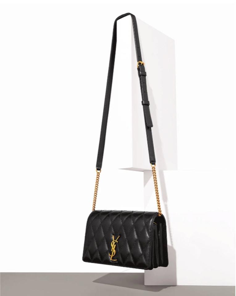 Saint Laurent Crossbody Angie Quilted Lambskin Black Leather Shoulder Bag