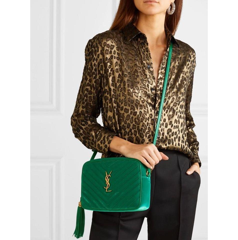 Saint Laurent Monogram Lou Camera Shoulder Quilted Green Velvet Cross Body Bag