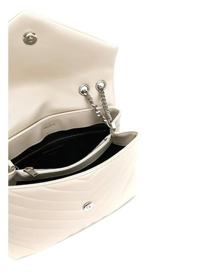 Saint Laurent Monogram Loulou Calfskin Matelasse Medium Monogram Chain Satchel White Leather Shoulder Bag