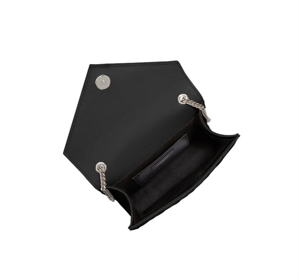 Saint Laurent Monogram Ysl Envelope Small Chain - Silver Hardware Black Leather Shoulder Bag