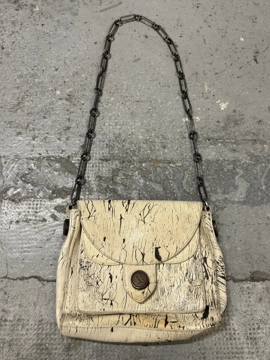 SS2009 Galliano Creamy Artisanal Eroded Effect Metallic Shoulder Bag