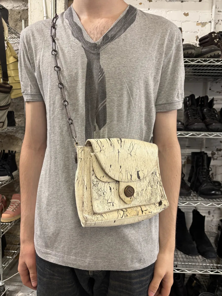 SS2009 Galliano Creamy Artisanal Eroded Effect Metallic Shoulder Bag