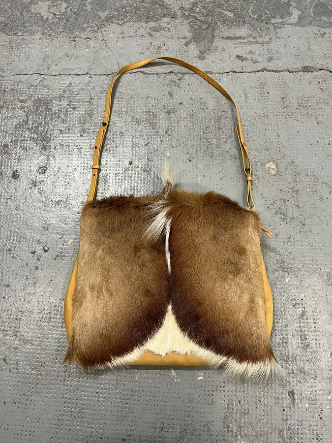 SS2015 Dries Van Noten Fur Beige Leather Shoulder Bag