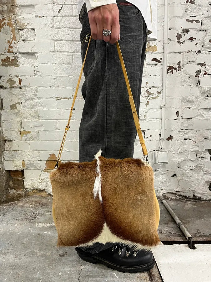 SS2015 Dries Van Noten Fur Beige Leather Shoulder Bag