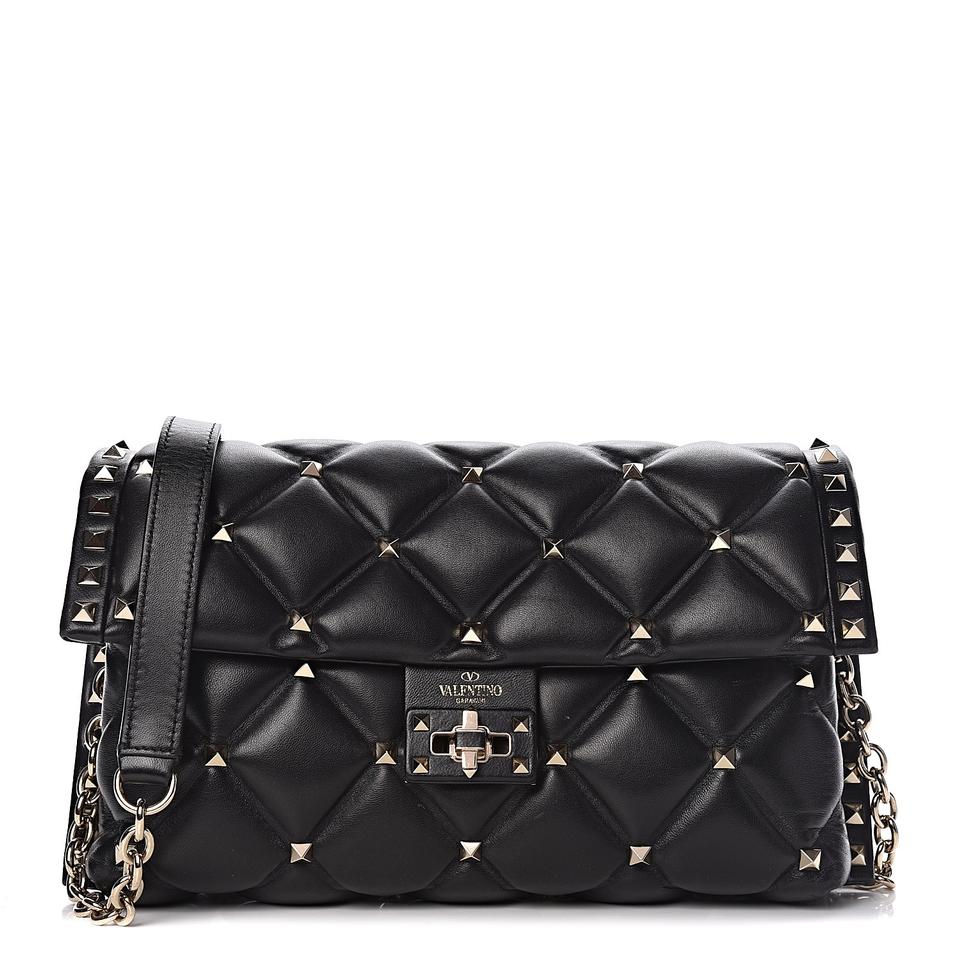 Valentino Chain Nappa Candystud Black Calfskin Leather Shoulder Bag