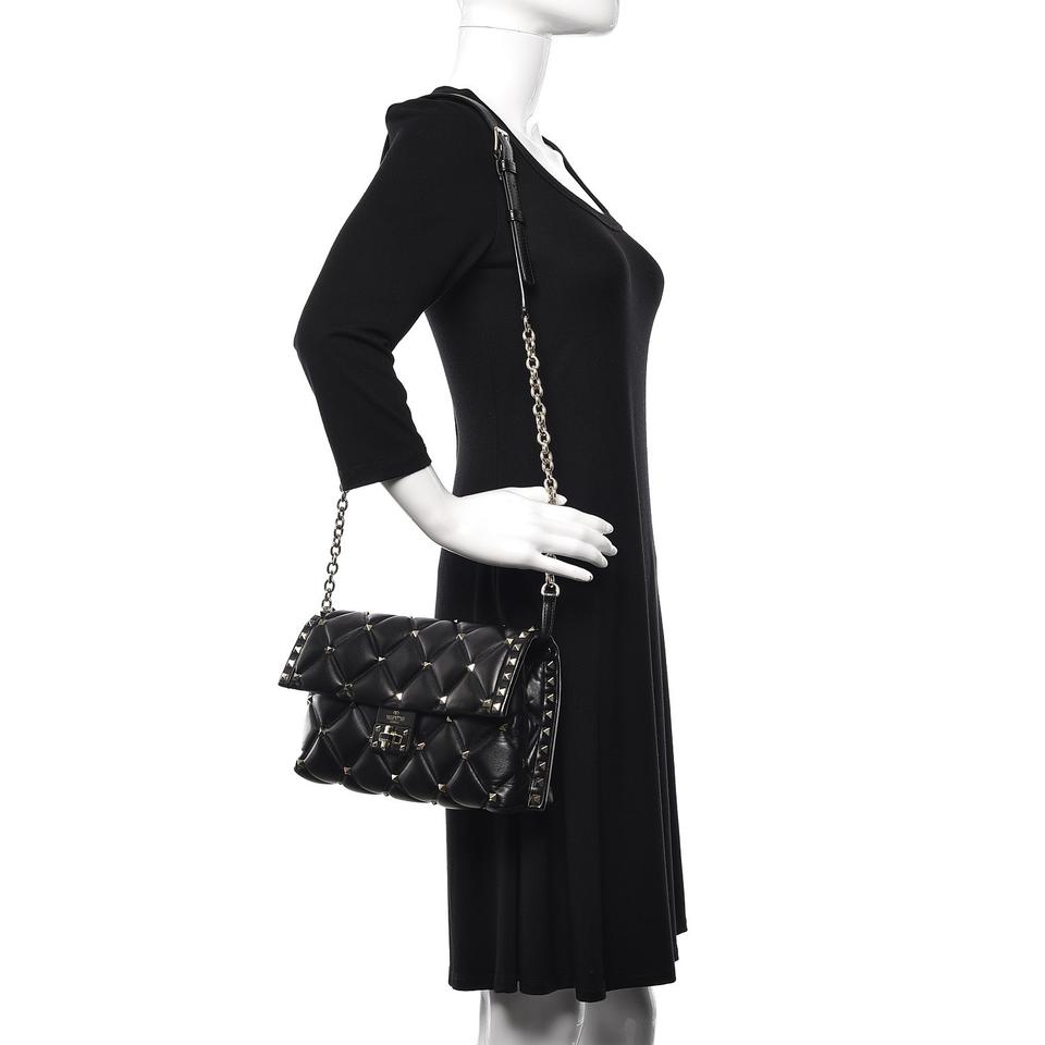 Valentino Chain Nappa Candystud Black Calfskin Leather Shoulder Bag