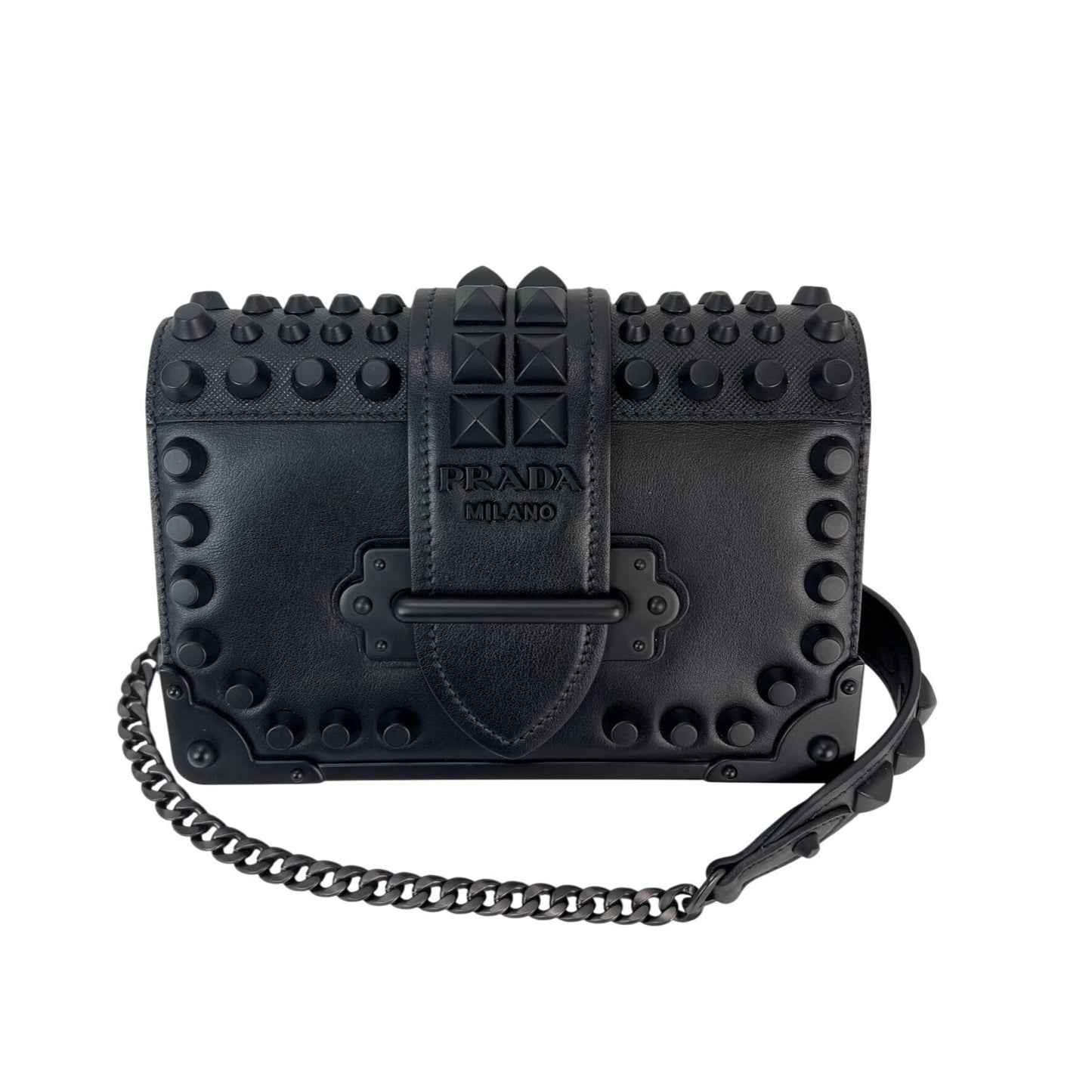 Prada City Calfskin Saffiano Studded Cahier Crossbody Bag