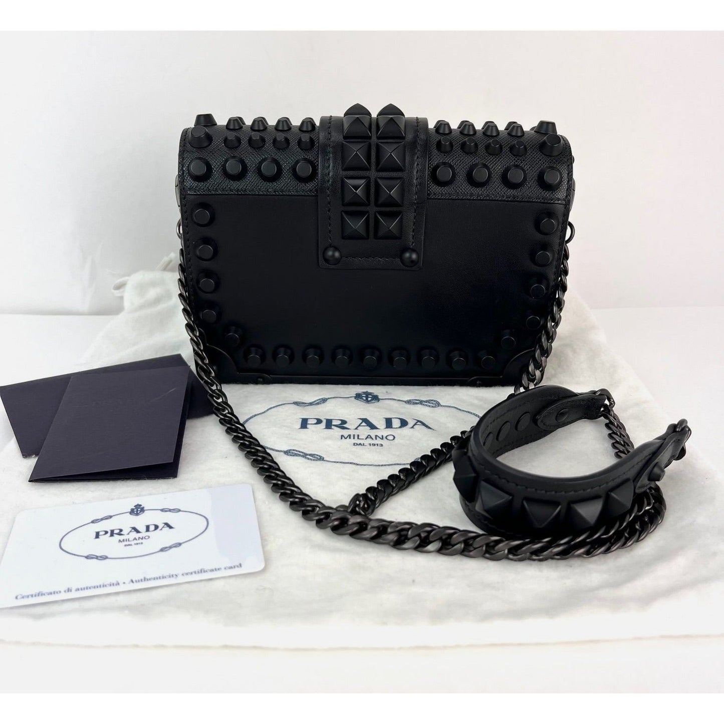 Prada City Calfskin Saffiano Studded Cahier Crossbody Bag